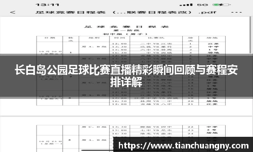 长白岛公园足球比赛直播精彩瞬间回顾与赛程安排详解